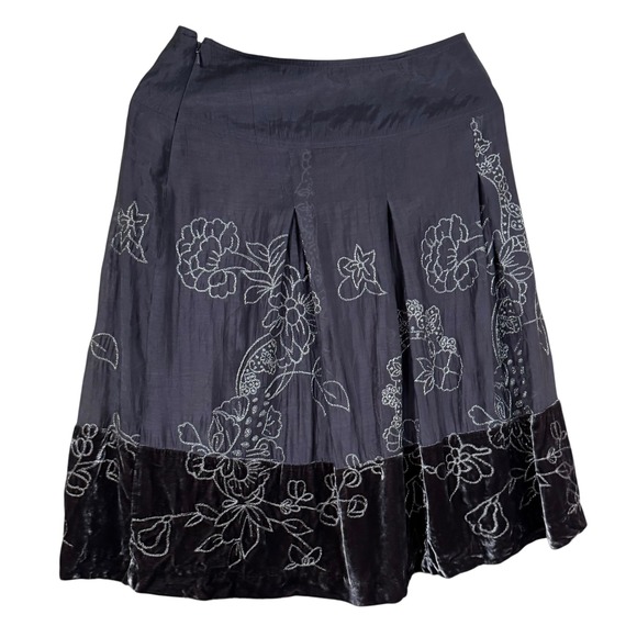 Nic+Zoe Women's Floral Velvet Trim Skirt A-Line Brown Boho Side Zip SZ 4 - Picture 1 of 8